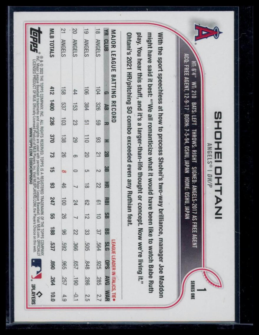 2022 Topps Series 1 Shohei Ohtani #1