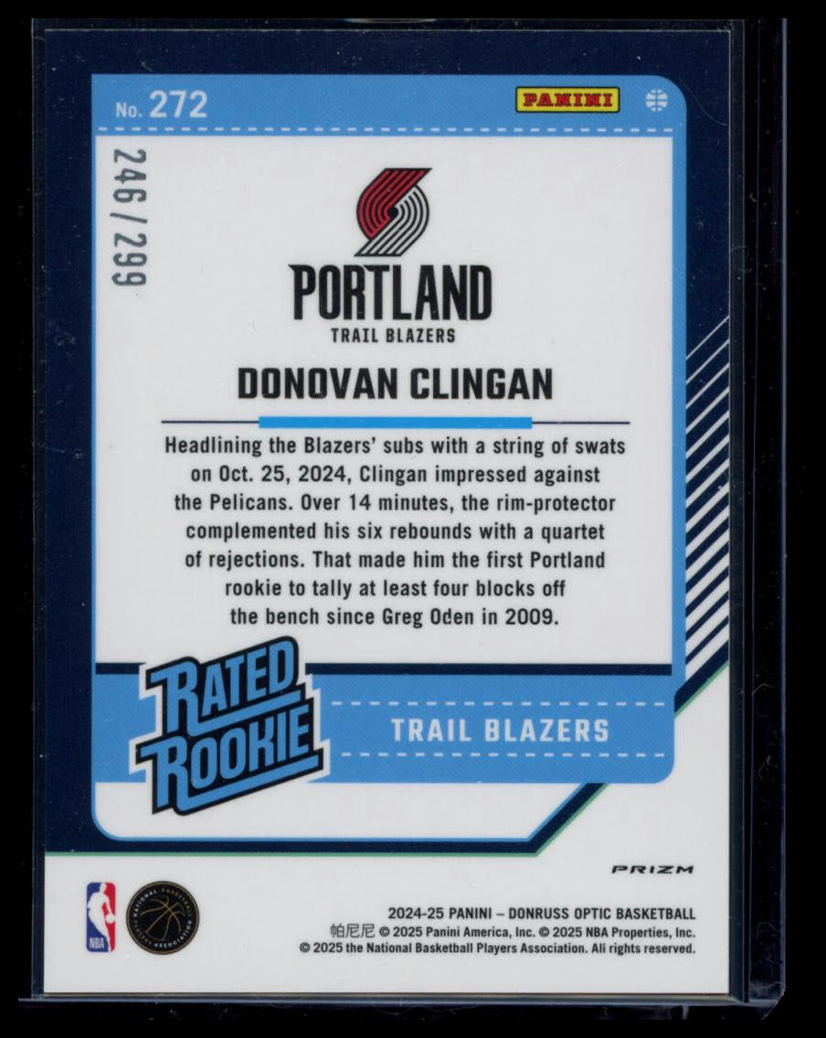 2025 Panini Donruss Optic Donovan Clingan #272 Red Velocity /299