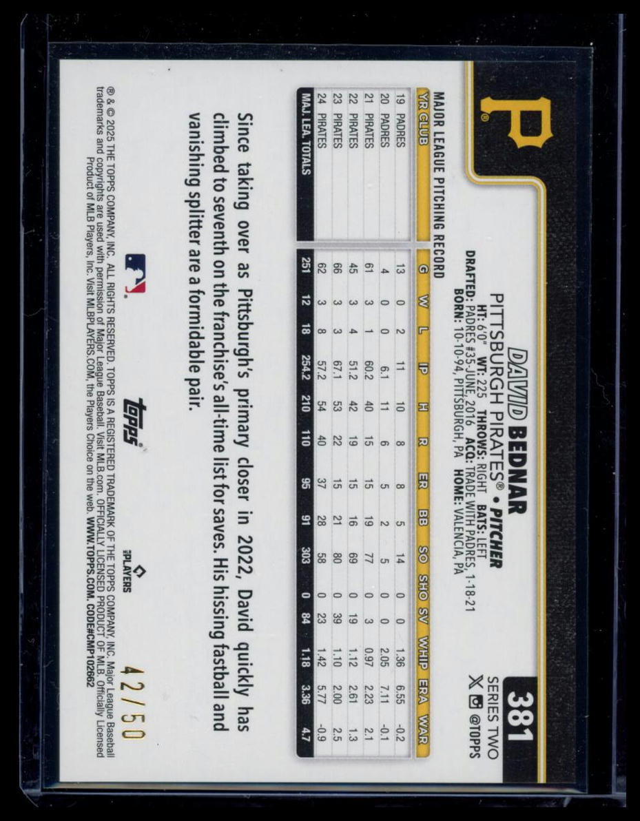 2025 Topps Series Two David Bednar #381 Gold Foil /50