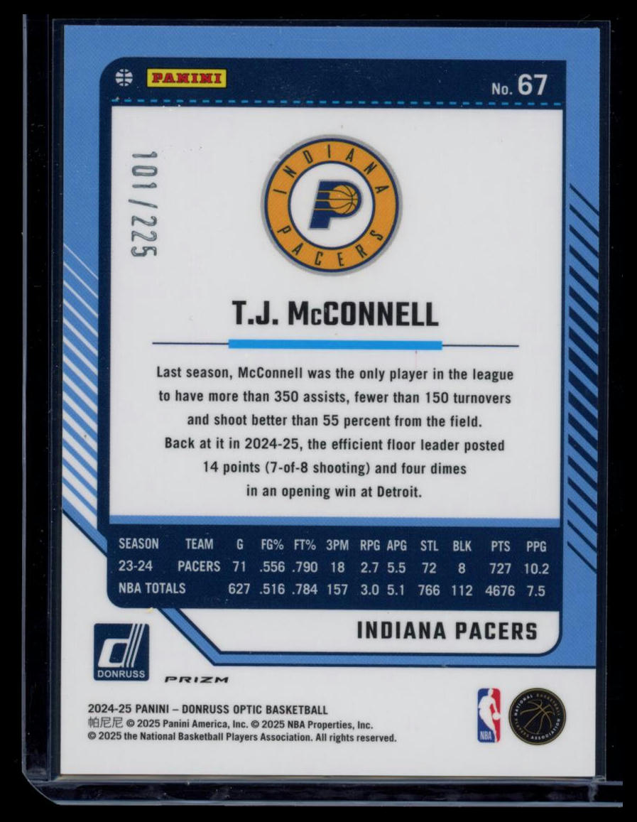 2025 Panini Donruss Optic Prizm T.J. McConnell #67 Orange Velocity /225