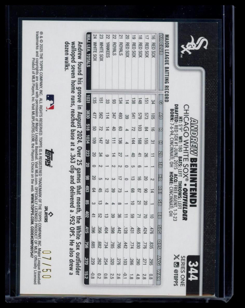 2025 Topps Series One Andrew Benintendi #344 Gold /50