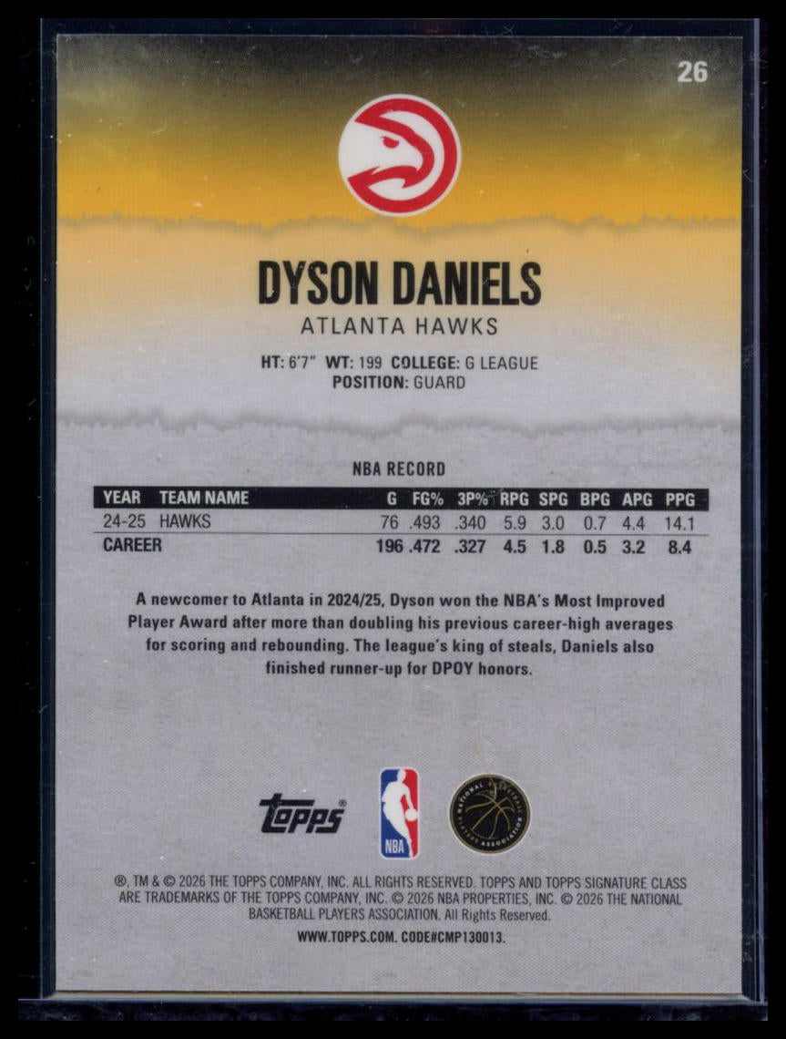 2026 Topps Signature Class Dyson Daniels #26 Pandora Yellow