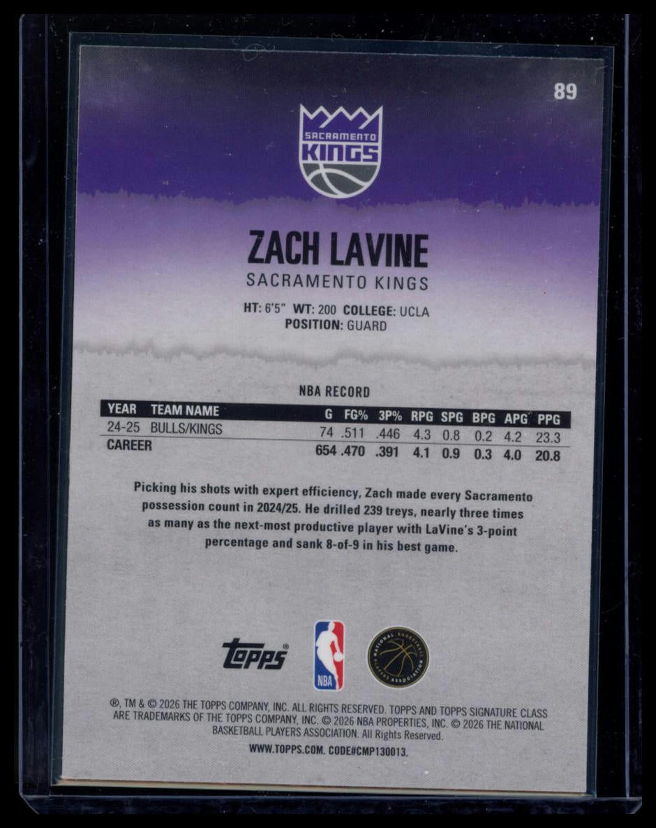 2026 Topps Signature Class Zach LaVine #89 Pandora Yellow