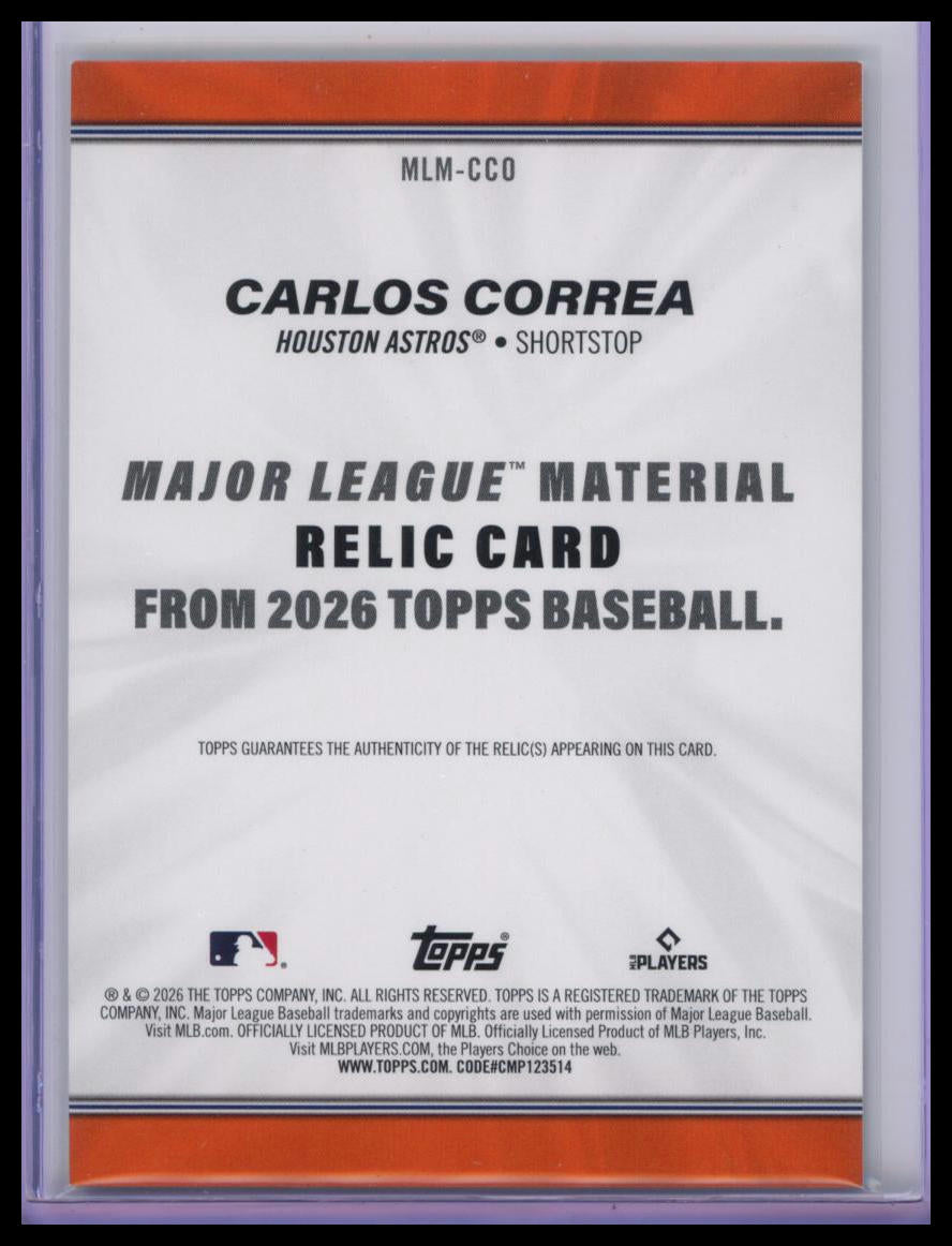2026 Topps Major League Material Carlos Correa #MLM-CCO Relic Game-Used Mem
