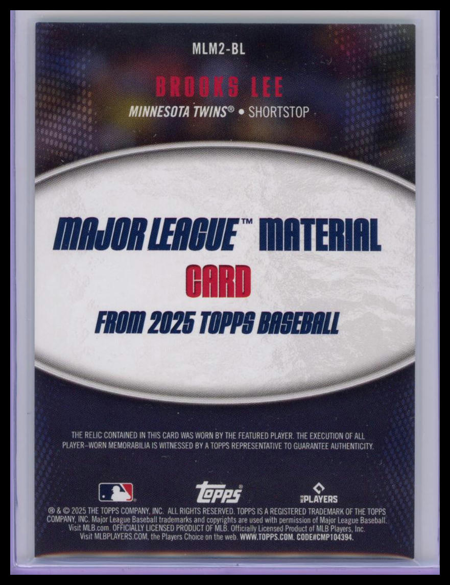 2025 Topps Major League Material Brooks Lee #MLM2-BL Player-Worn Memorabilia RC