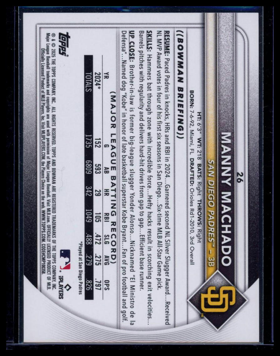 2025 Bowman Manny Machado #26 Sky Blue /499