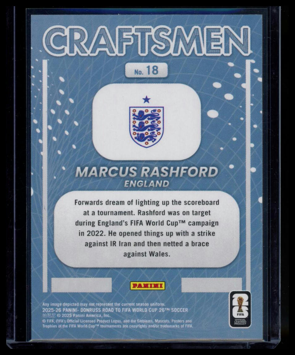 2026 Panini Donruss Road to FIFA World Cup Craftsmen Marcus Rashford #18 Insert