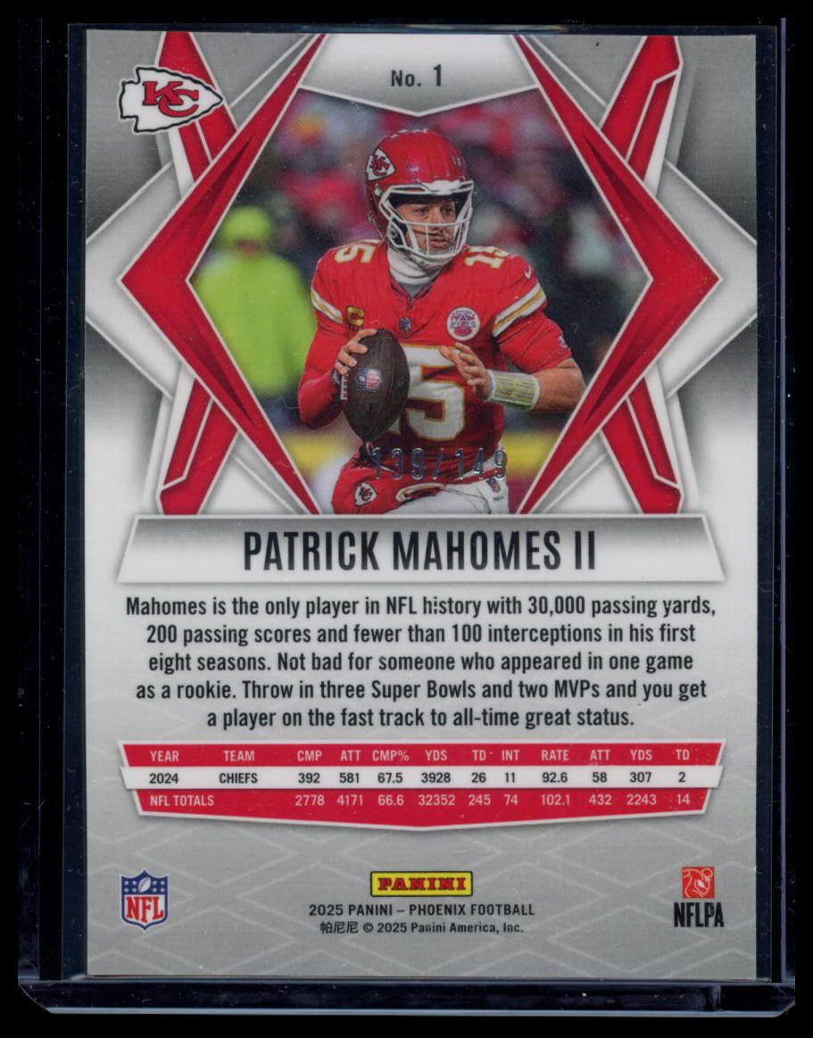 2025 Panini Phoenix Football Patrick Mahomes II #1 Pink Lazer /149