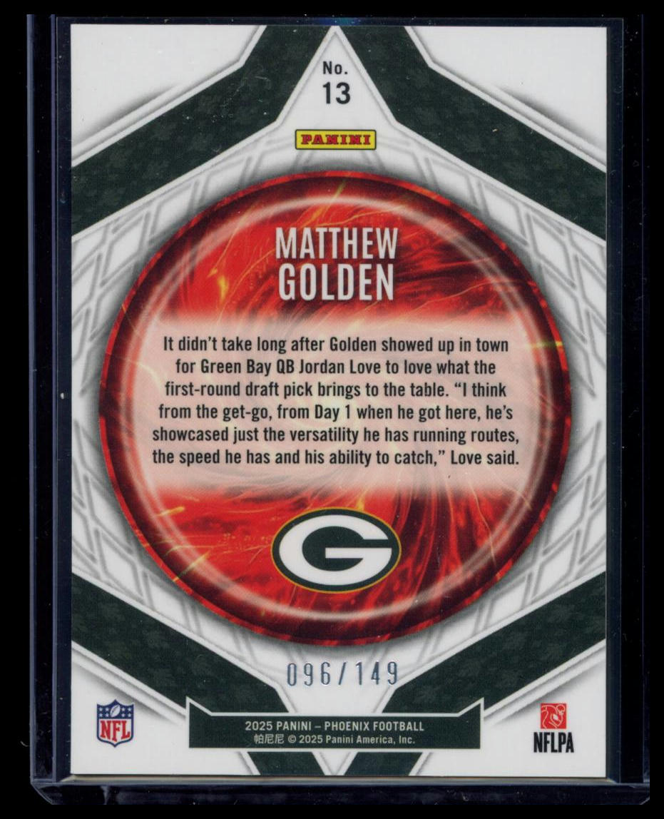 2025 Panini Phoenix Paragon Matthew Golden #13 Yellow Pyramids /149 RC