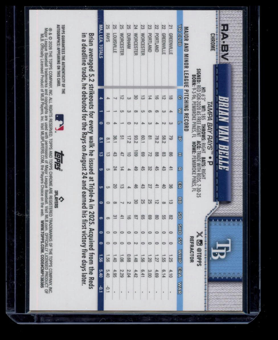 2026 Topps Chrome Brian Van Belle #RA-BV Refractor /499 RC