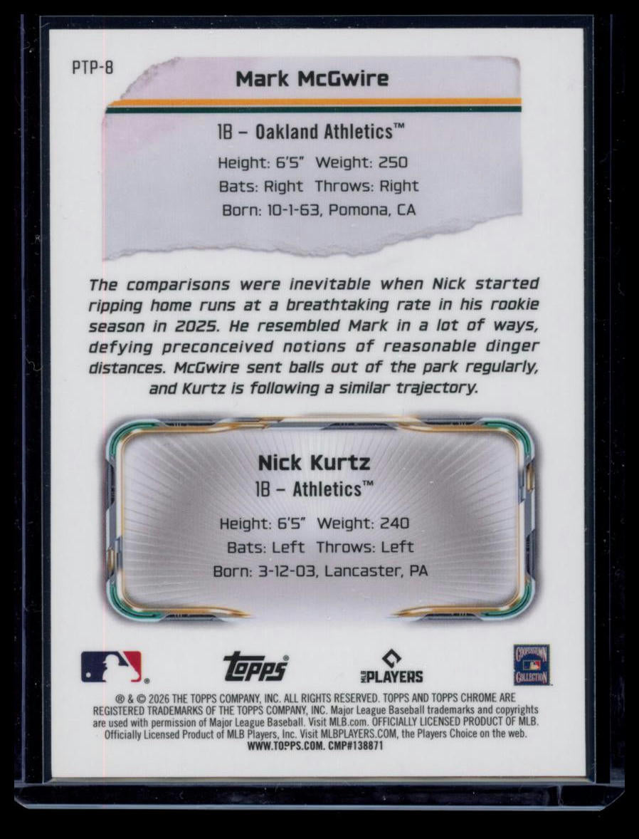 2026 Topps Chrome Past to Present Nick Kurtz Mark McGwire #PTP-8