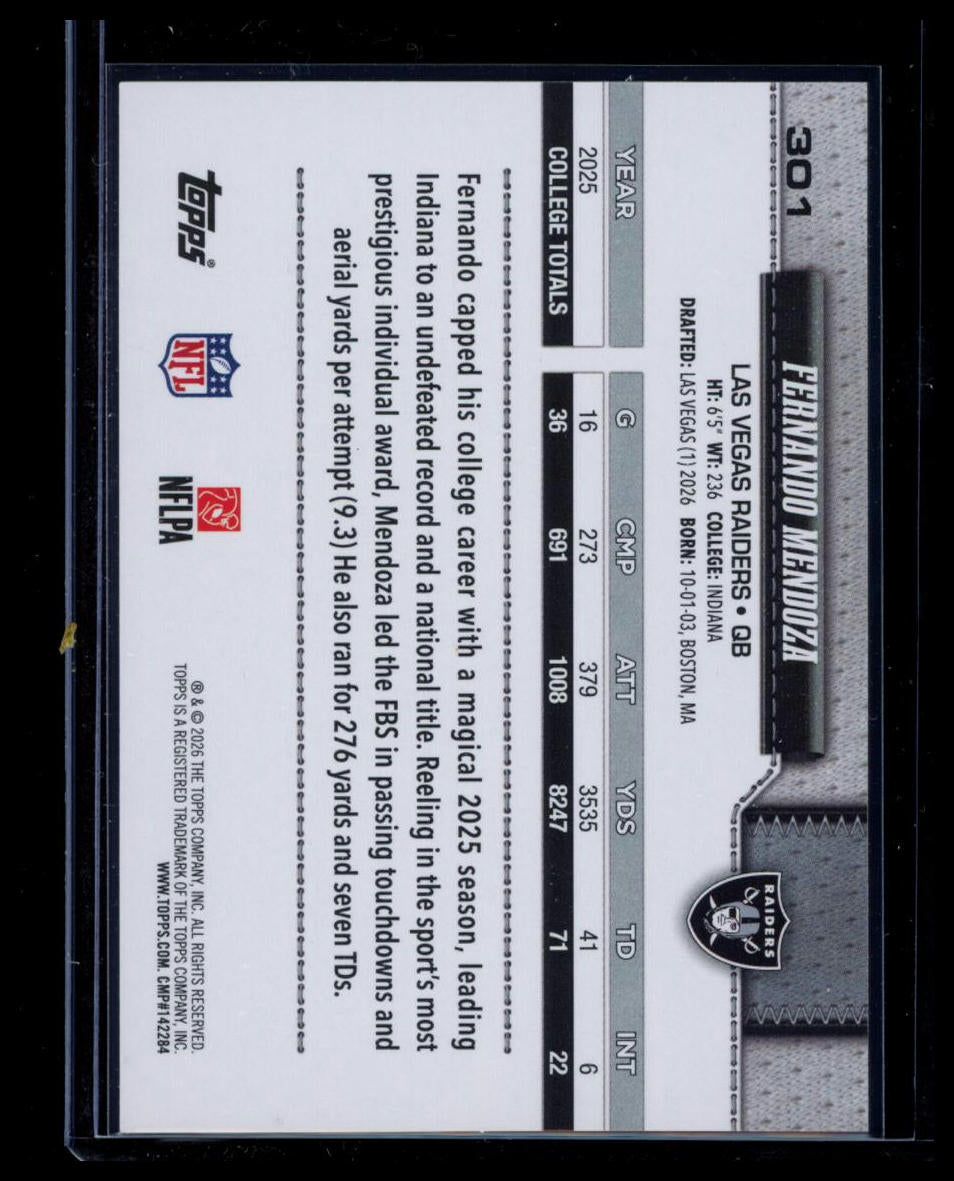 2026 Topps Fernando Mendoza #301 RC