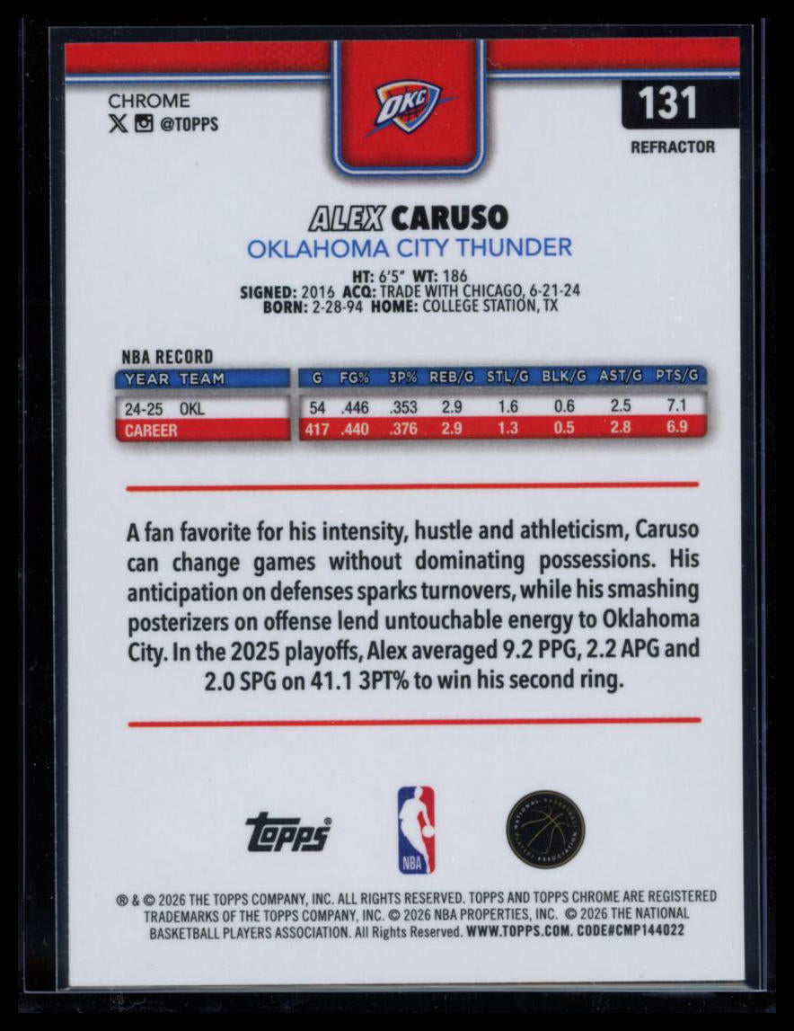2026 Topps Chrome Update Alex Caruso #131 Refractor