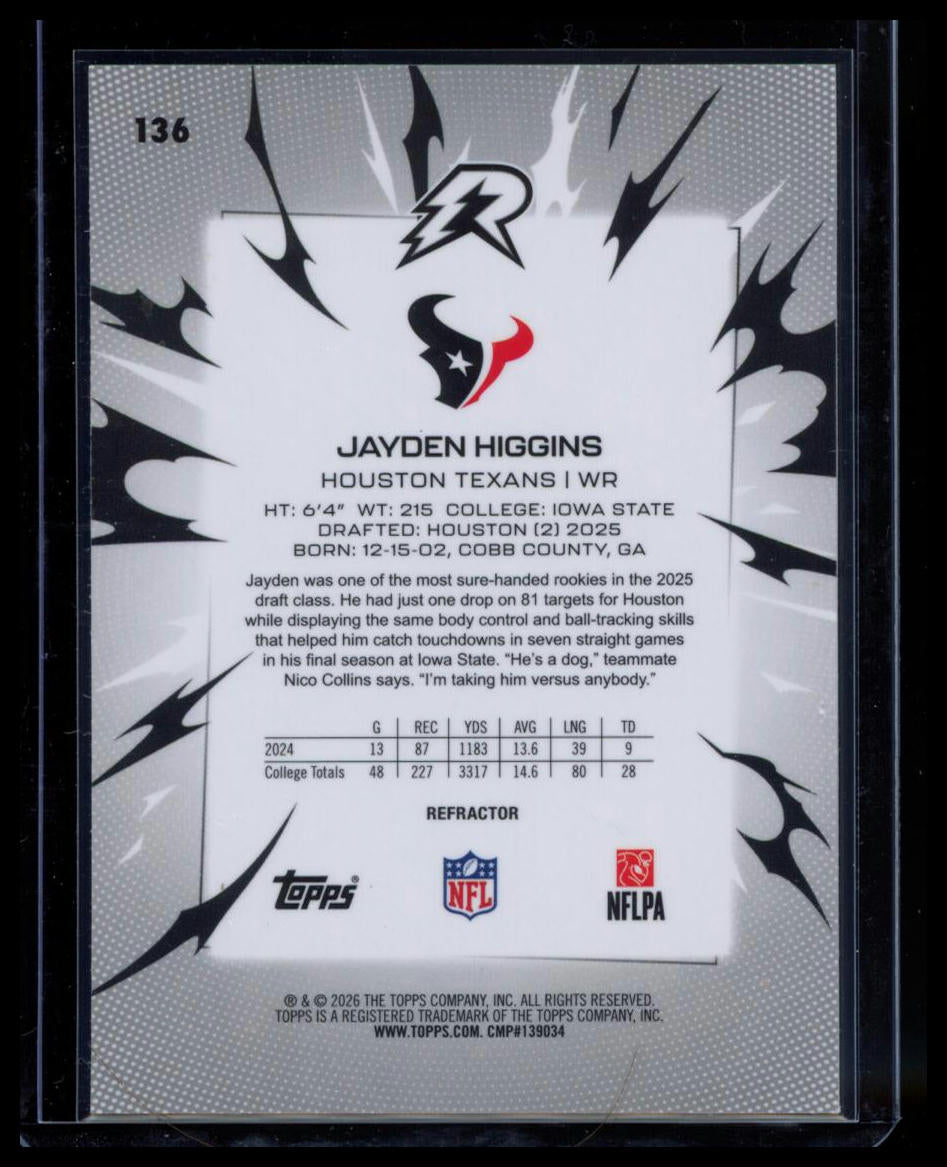 2025 Topps Resurgence Jayden Higgins #136 Refractor RC