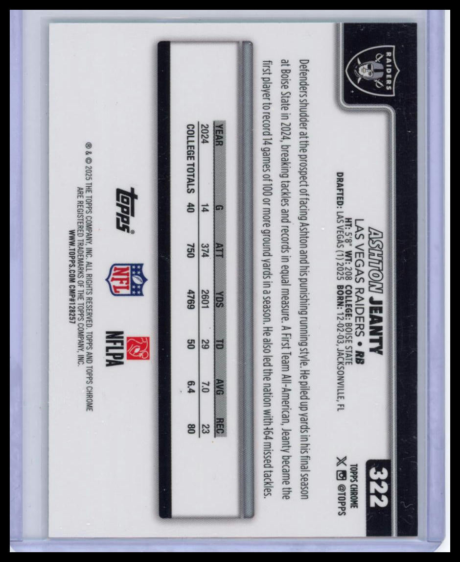 2025 Topps Chrome Ashton Jeanty #322 RC