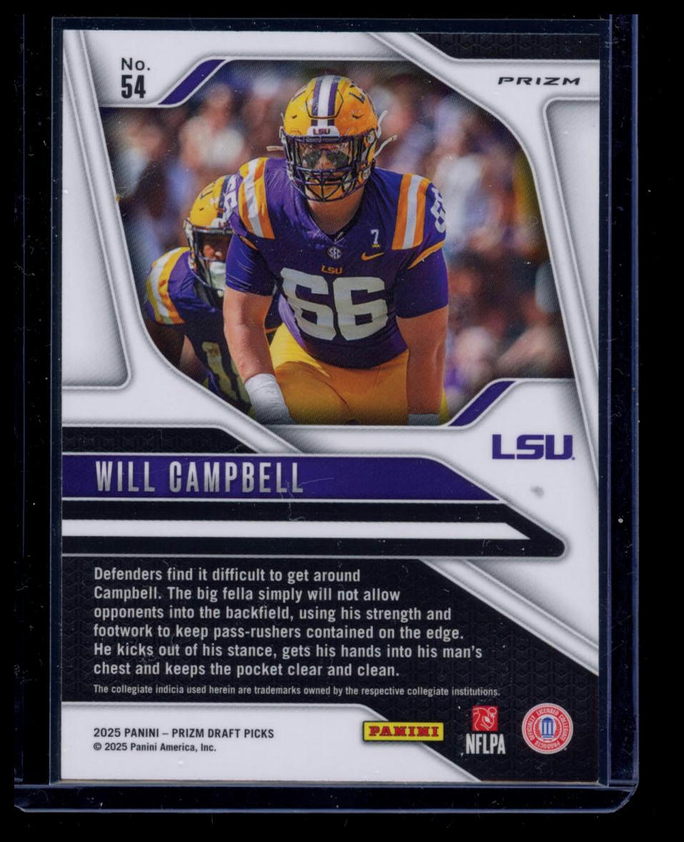 2025 Panini Prizm Draft Picks Will Campbell #54 Purple Wave RC