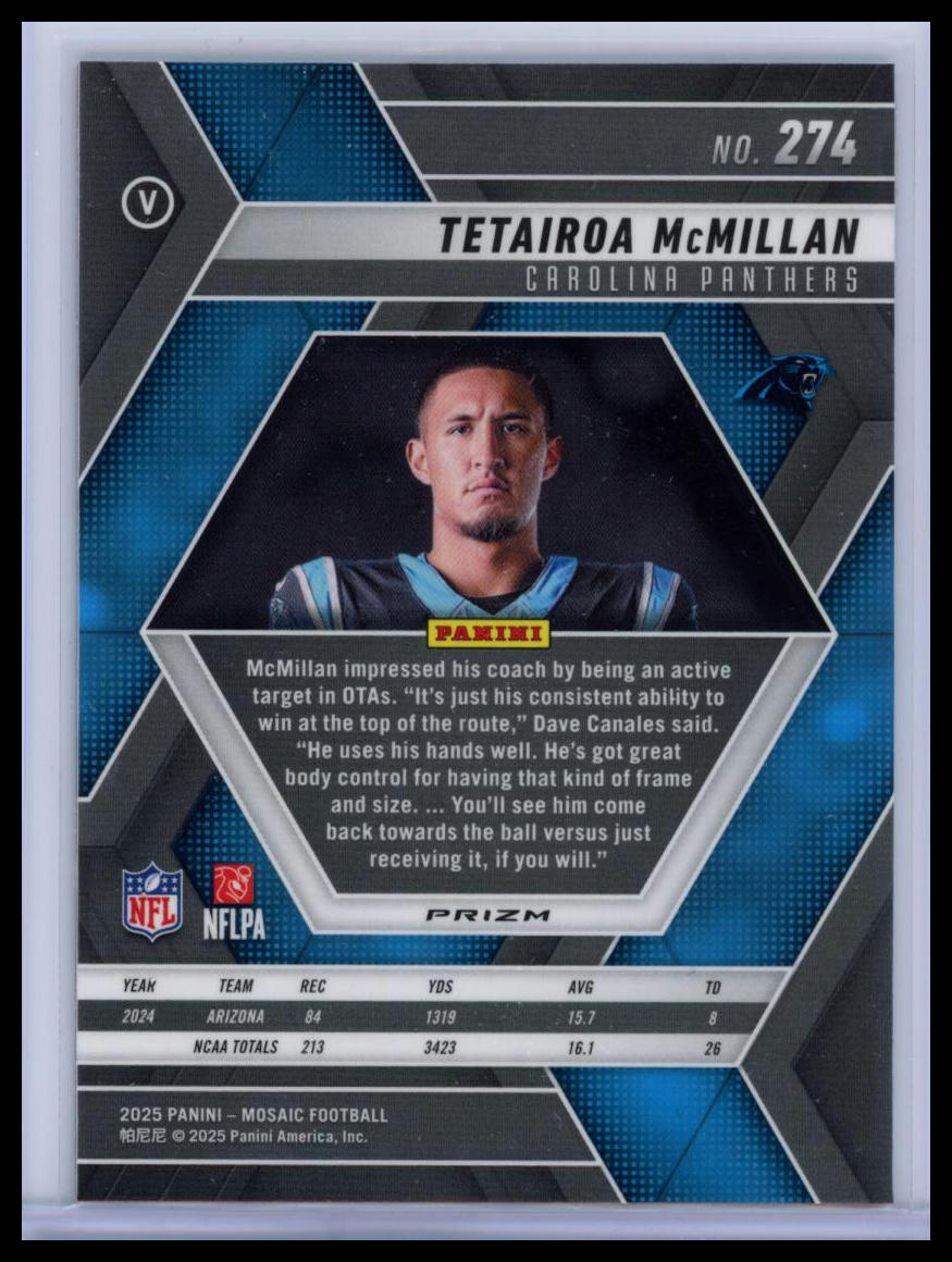 2025 Panini Mosaic Tetairoa McMillan #274 Pink Camo RC