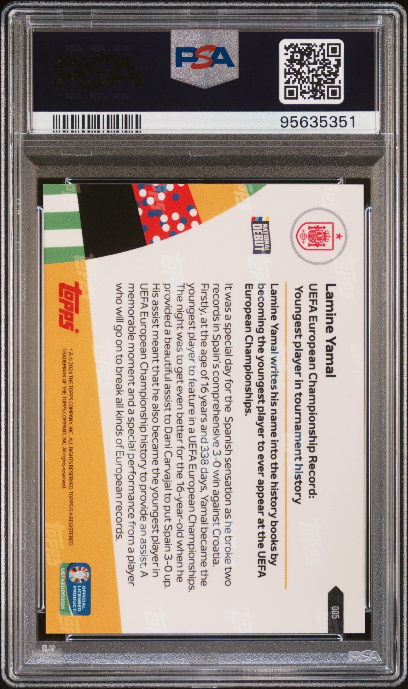 2024 Topps Now UEFA Euro Lamine Yamal #5 Rookie Highest Pop PSA 10